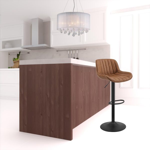 Set of Two 31" Brown And Black Faux Leather And Steel Swivel Low Back Adjustable Height Bar Chairs - Image 2