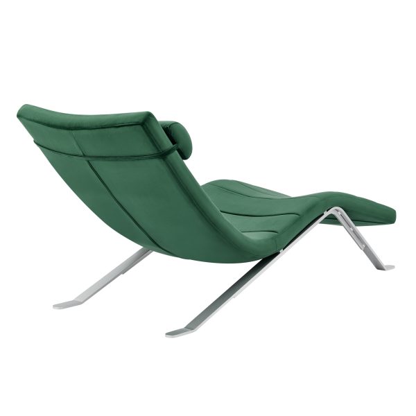 66" Green and Silver Velvet Lounge Chair - Image 4