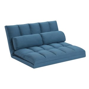 45" Blue Futon Convertible Sleeper Loveseat and Toss Pillows