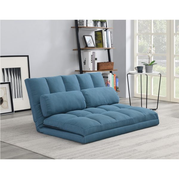 45" Blue Futon Convertible Sleeper Loveseat and Toss Pillows - Image 4