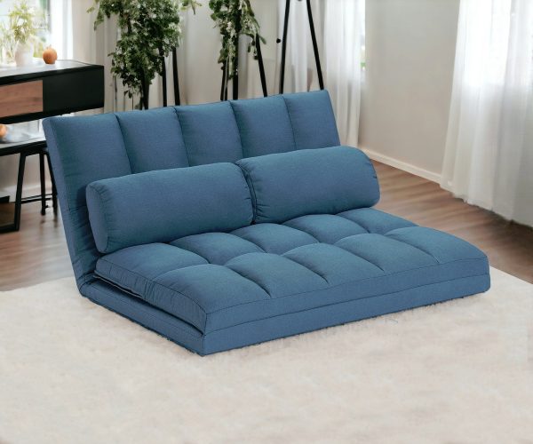 45" Blue Futon Convertible Sleeper Loveseat and Toss Pillows - Image 2