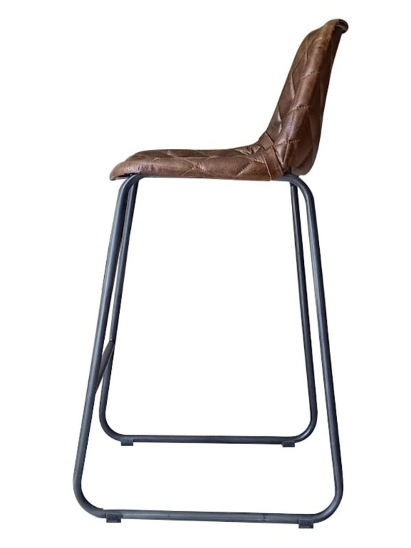 27" Brown and Black Leather and Iron Counter Height Bar Chair - Image 3