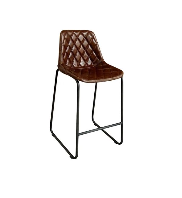27" Brown and Black Leather and Iron Counter Height Bar Chair - Image 4