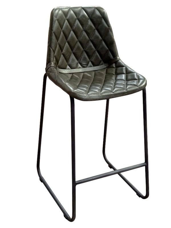 27" Green and Black Leather and Iron Counter Height Bar Chair - Image 2