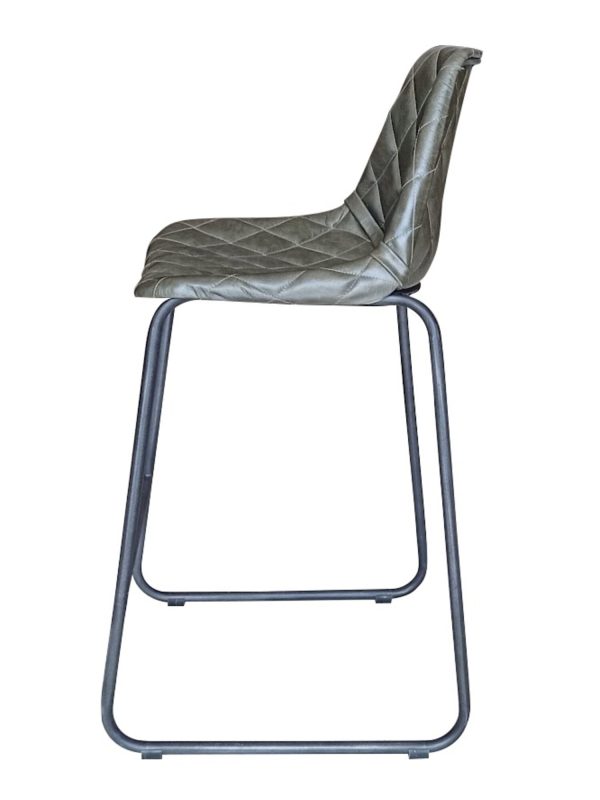 27" Green and Black Leather and Iron Counter Height Bar Chair - Image 3