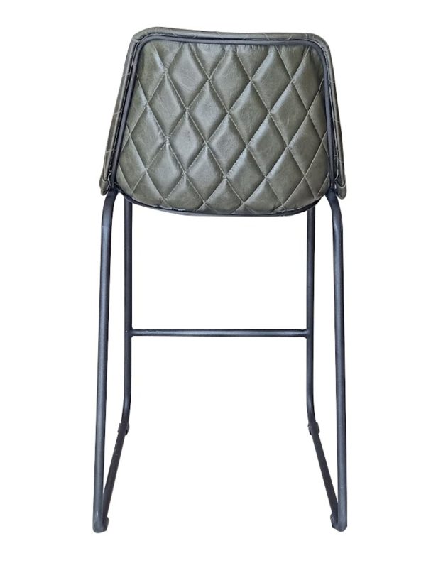 27" Green and Black Leather and Iron Counter Height Bar Chair - Image 4