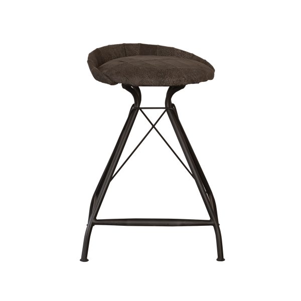 25" Brown and Black Leather and Iron Low Back Counter Height Swivel Bar Chair - Image 2