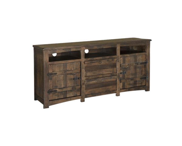 80" Brown Solid Wood Cabinet Enclosed Storage Distressed TV Stand - Image 3