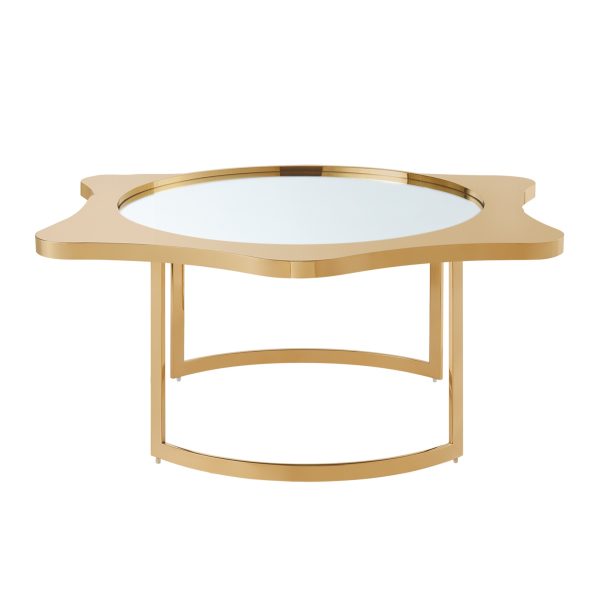 32" Gold Glass And Stainless Steel Round Mirrored Coffee Table - Image 3