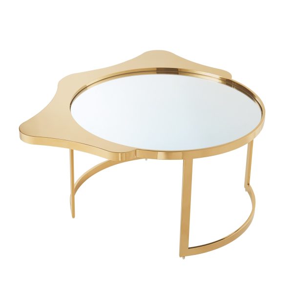 32" Gold Glass And Stainless Steel Round Mirrored Coffee Table - Image 4