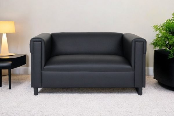 54" Black Faux Leather Loveseat - Image 2
