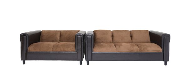 Two Piece Brown Faux Leather and Chenille Seating Set - Image 4