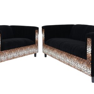 Two Piece  Leopard and Black Five Person Seating Set