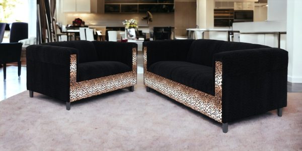 Two Piece  Leopard and Black Five Person Seating Set - Image 4