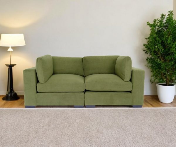 84" Forest Green And Dark Brown Loveseat - Image 2
