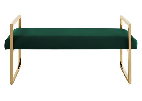 48" Hunter Green and Gold Upholstered Velvet Bench - Image 2