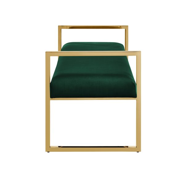 48" Hunter Green and Gold Upholstered Velvet Bench - Image 4