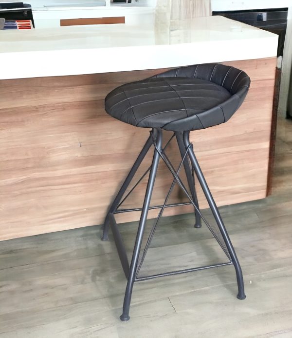 24" Leather And Iron Swivel Low Back Counter Height Bar Chair - Image 2