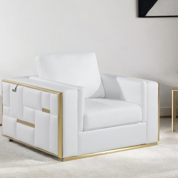 47" White And Gold Top Grain Leather Club Chair - Image 2