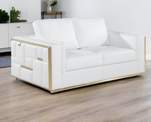 73" White And Silver Metallic Top Grain Leather Loveseat - Image 2