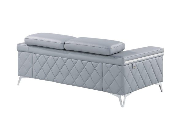 70" Light Blue And Silver Metallic Top Grain Leather Loveseat - Image 3