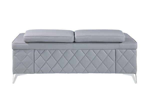 70" Light Blue And Silver Metallic Top Grain Leather Loveseat - Image 4