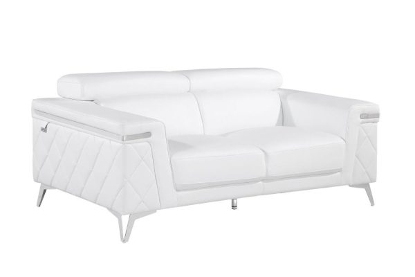 70" White And Silver Metallic Top Grain Leather Loveseat - Image 4