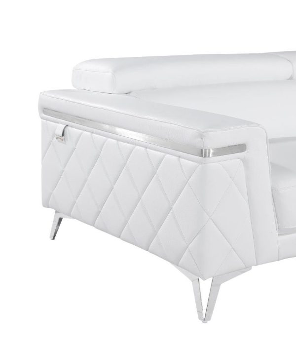 70" White And Silver Metallic Top Grain Leather Loveseat - Image 3