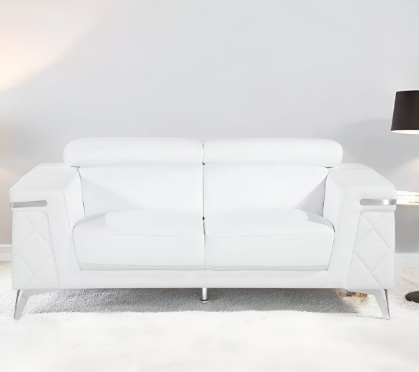 70" White And Silver Metallic Top Grain Leather Loveseat - Image 2