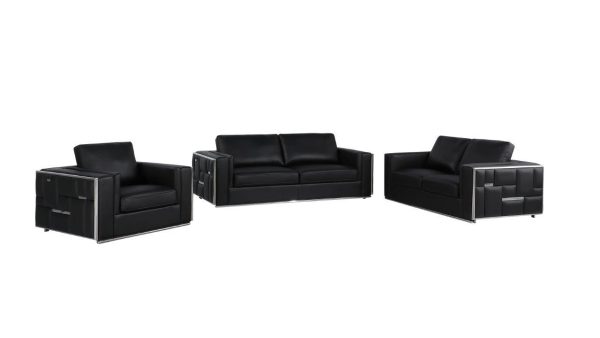 Black Top Grain Leather Five Person Seating Set - Image 2
