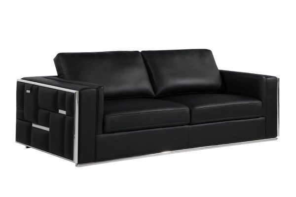 Two Piece Indoor Black Italian Leather Four Person Seating Set - Image 2