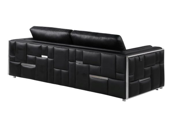 Two Piece Indoor Black Italian Leather Four Person Seating Set - Image 3