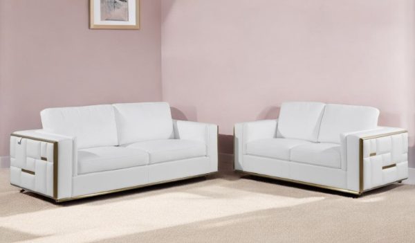 Two Piece White Italian Leather Five Person Seating Set - Image 2
