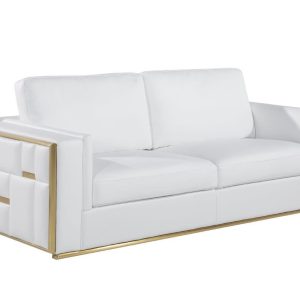 Two Piece White Italian Leather Five Person Seating Set