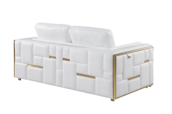 Two Piece White Italian Leather Five Person Seating Set - Image 3