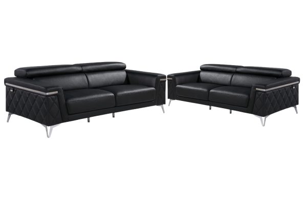 Two Piece Black Italian Leather Four Person Seating Set - Image 2