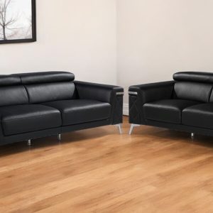 Two Piece Black Italian Leather Four Person Seating Set