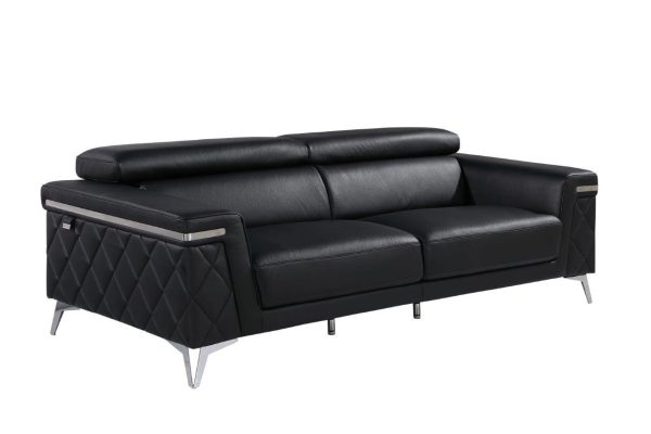 Two Piece Black Italian Leather Four Person Seating Set - Image 3