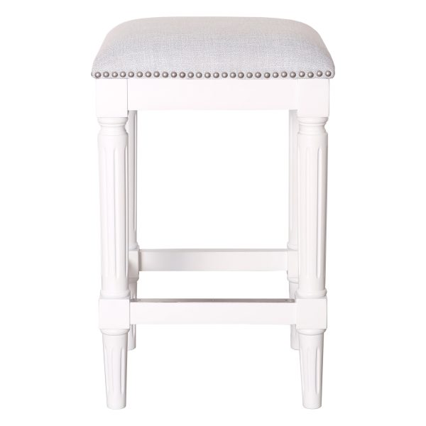 27" Gray And Antiqued White Solid Wood Backless Counter Height Bar Chair - Image 3