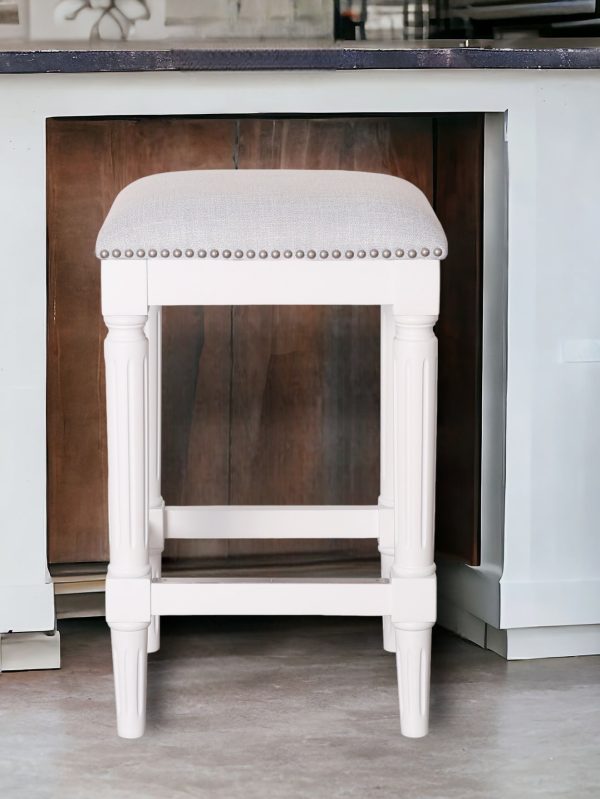 27" Gray And Antiqued White Solid Wood Backless Counter Height Bar Chair - Image 2