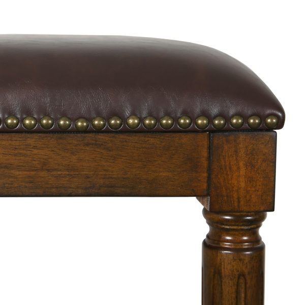 31" Brown And Dark Brown Solid Wood Backless Bar Height Bar Chair - Image 3