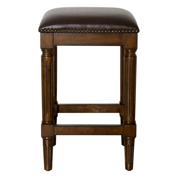 27" Brown And Dark Brown Solid Wood Backless Counter Height Bar Chair - Image 3