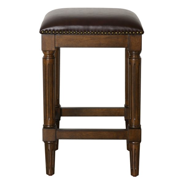 27" Brown And Dark Brown Solid Wood Backless Counter Height Bar Chair - Image 4
