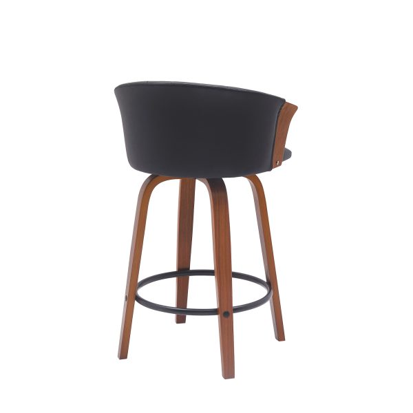 26" Black and Wood Brown Faux Leather with Solid Wood Swivel Counter Height Bar Chair - Image 4