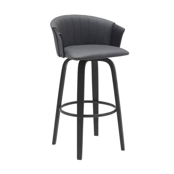 30" Gray And Black Faux Leather Swivel Bar Height Bar Chair - Image 3