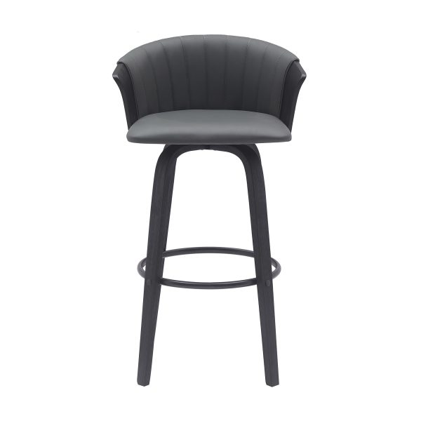 30" Gray And Black Faux Leather Swivel Bar Height Bar Chair - Image 2