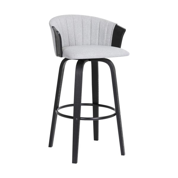 30" Light Gray And Black Fabric Swivel Bar Height Bar Chair - Image 3