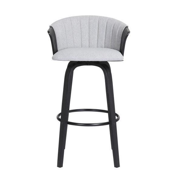 30" Light Gray And Black Fabric Swivel Bar Height Bar Chair - Image 2