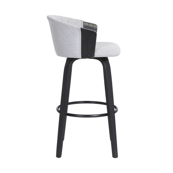 30" Light Gray And Black Fabric Swivel Bar Height Bar Chair - Image 4