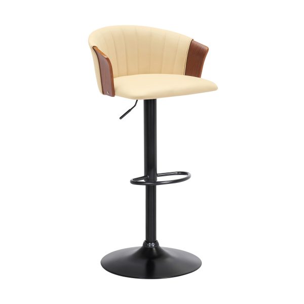 Cream and Black Faux Leather with Metal Swivel Adjustable Height Bar Chair - Image 2